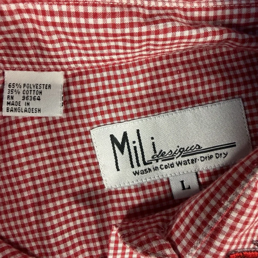 Vintage Red Gingham Blouse Shirt Dragonfly Appliqués With Rhinestones Size Large - Picture 7 of 8